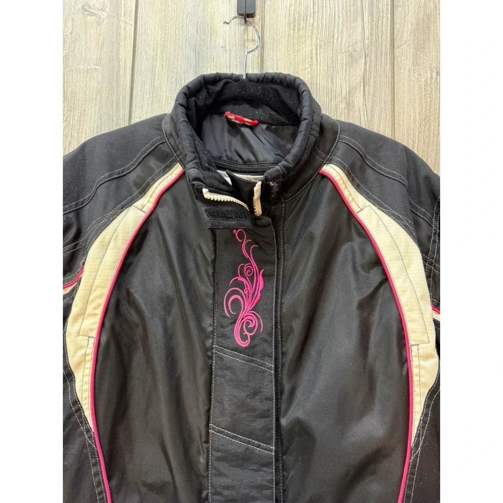 Castle Rizer Womens XL Motorcycle Jacket Black Pink Racing Textile Padded Liner